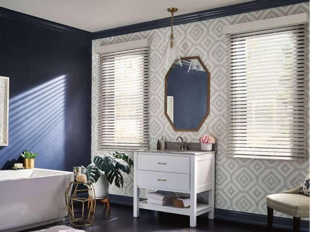 Graber Faux Wood Blinds in Bathroom